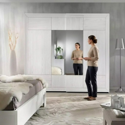 Kleederschaf Wäiss Schaf Holz Schlofzëmmer Design Modern Miwwelen Nei