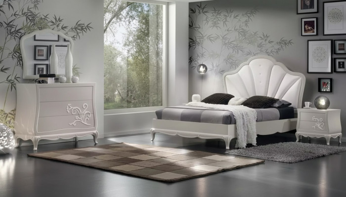 Luxus Schlofzëmmer Set 5-deleg. Bett 2x Nuetsdëscher Kommode Designer Miwwelen