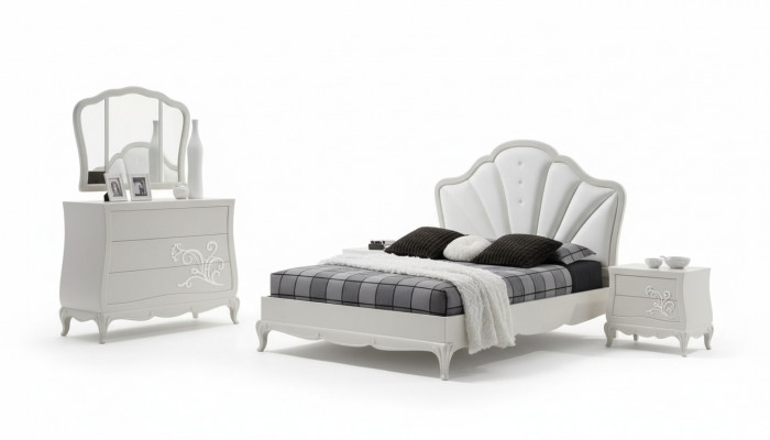 Luxus Schlofzëmmer Set 5-deleg. Bett 2x Nuetsdëscher Kommode Designer Miwwelen