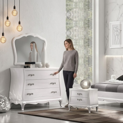 Kommod mat Spigel Holz Kommoden Modern Miwwelen Schlofzëmmer Wäiss Nei