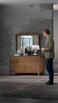 Schlofkummer Kommode mat Spigel Holz Miwwel Schaf Braun Modern Nei
