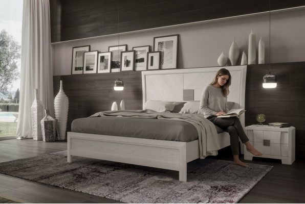 Bett 2x Nuetsdëscher 3tlg Schlofzëmmer Set Design Modern Luxus Miwwel