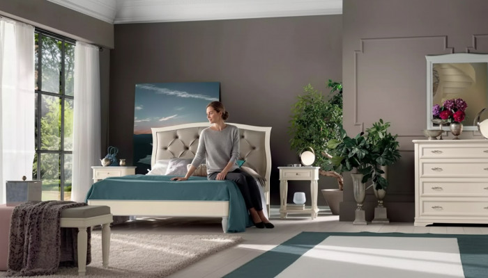 Bett 2x Nuetsdëscher 5 Stéck Schlofzëmmer Design Luxus Kommode Komplett.