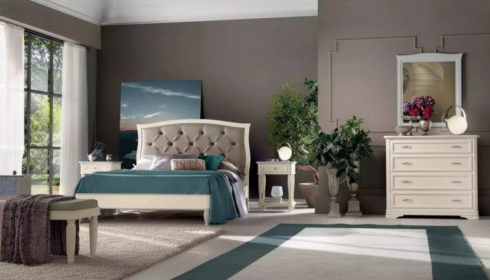 Bett 2x Nuetsdëscher 5 Stéck Schlofzëmmer Design Luxus Kommode Komplett.