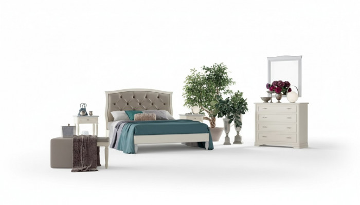 Bett 2x Nuetsdëscher 5 Stéck Schlofzëmmer Design Luxus Kommode Komplett.