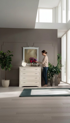 Kommode mat Spigel Holz Kommoden Miwwelen Modern Schaf Beige 2 Deeler. Nei