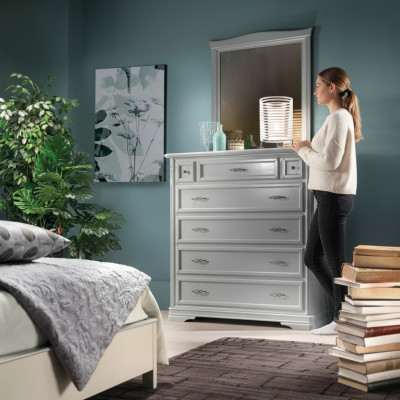 Kommode mat Spigel Miwwelen Modern Kommode Holz Schlofkummer Wäiss Nei