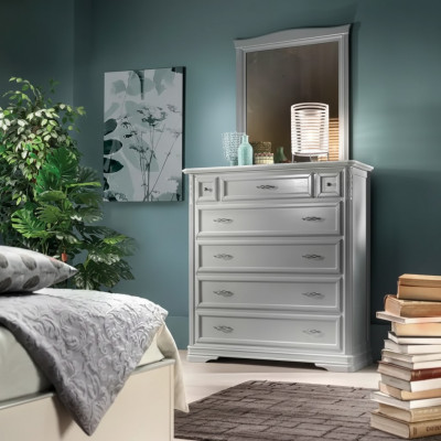 Kommode mat Spigel Miwwelen Modern Kommode Holz Schlofkummer Wäiss Nei
