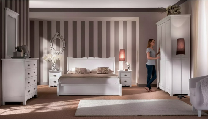 Modern Schlofzëmmer Bett 2x Nuetsdëscher Komoud Schaf Set