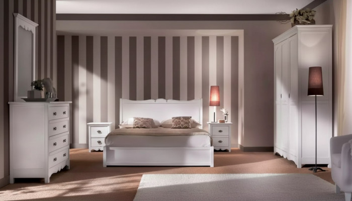 Modern Schlofzëmmer Bett 2x Nuetsdëscher Komoud Schaf Set