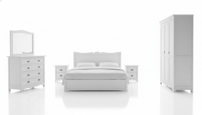 Modern Schlofzëmmer Bett 2x Nuetsdëscher Komoud Schaf Set