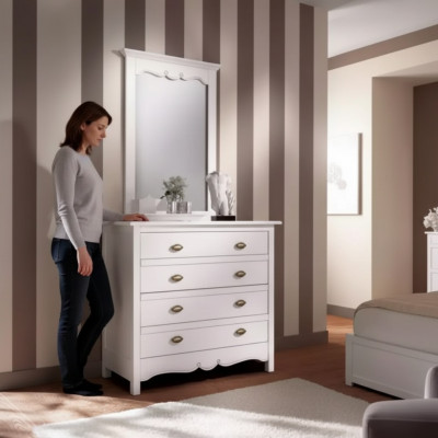 Italienesch Designer Miwwelen aus Holz, 2 Deeler Set Miwwelen Stil Luxus Kommode mat Spigel