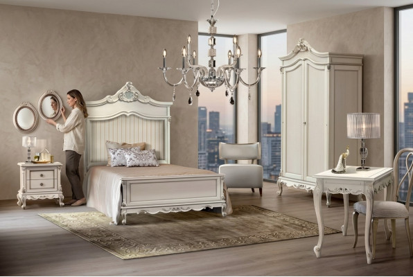 Schlofzëmmer Set Stil Modern Bett Nuetsdësch Schreifdësch Miwwelen 4 Stécker.