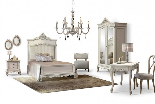 Schlofzëmmer Set Stil Modern Bett Nuetsdësch Schreifdësch Miwwelen 4 Stécker.
