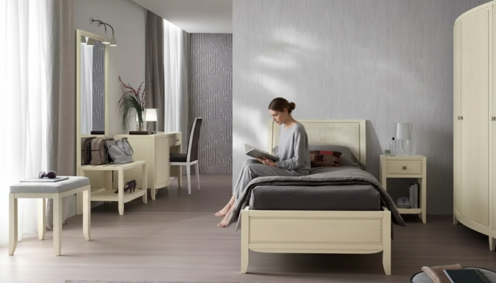 Luxus Komplett-Schlofzëmmer-Set Beige Schreifdësch Bett Nuetsdësch Nei