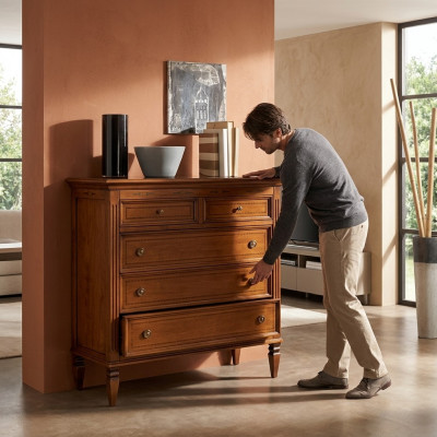 Luxus Schlofkummer Kommode mat 5 Tirangen Holzschaf Design Miwwelen Neit