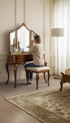 Make-up Dësch Spigel Luxus Konsol Kommod Schlafzimmer Holz Design Nei