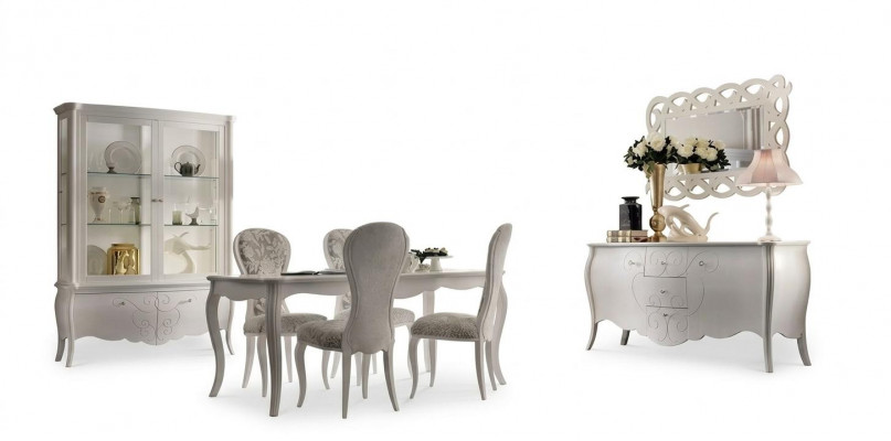 Iesszëmmer Set 8tl. Iessdësch 4x Still Sideboard Spigel Garnitur Wäiss