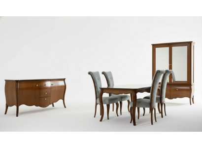 Komplettset Iessdësch 4x Still Iesszëmmer Set Grupp Holz Vitrin 7Deeler.