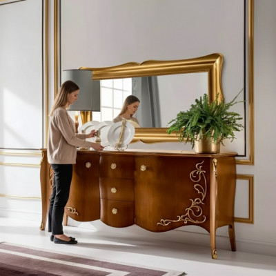 Sideboard Italienesch Miwwelen Spigel 2-teilg Kommode Sideboard Schaf Holz