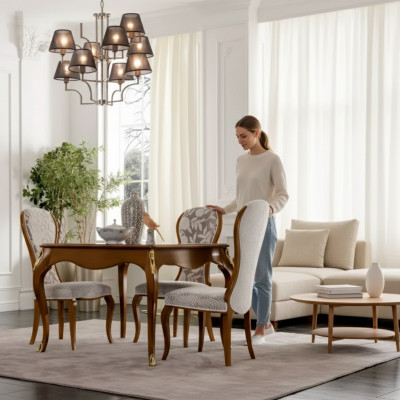 Luxus Iesszëmmer Set Braun Garnitur Klassesch Dësch 4x Still Sets 5tlg