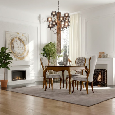 Luxus Iesszëmmer Set Braun Garnitur Klassesch Dësch 4x Still Sets 5tlg