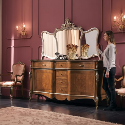 Sideboard mat Spigel Wunnzëmmer Anrichte Miwwelen Design Schaf Brong Nei