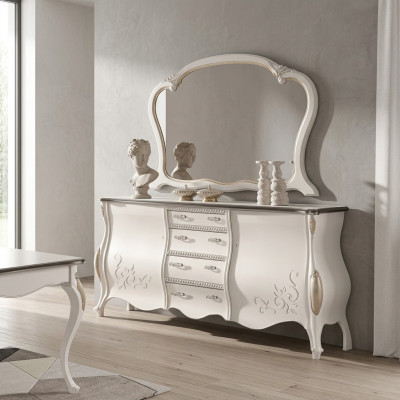 Sideboard mat Spigel Wunnzëmmer Kommode Holz Miwwelen Design Wäiss Nei