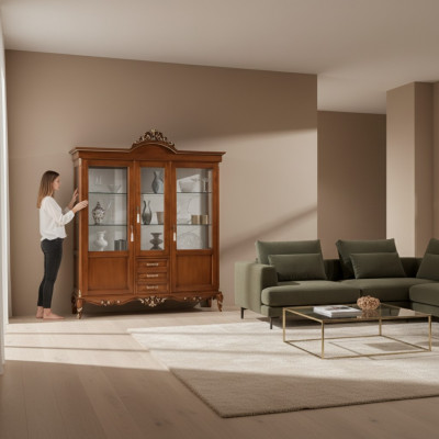 Vitrinn Holz Schaf Klassesch Vitrinnen Holz Design Wunnzëmmer Glas