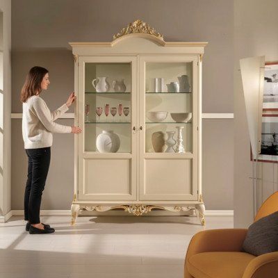 Design Holz Schaf Vitrin Schief Italienesch Stil Miwwelen Anricht