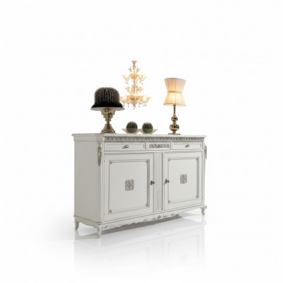 Sideboard Komod Luxus Schief Liewenzëmmer Holz Wäiss Klassesch Miwwelen