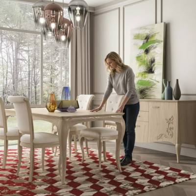 Iesszëmmer Set 6tlg. Iessdësch 4x Still Sideboard Grupp Garnitur Béisch.