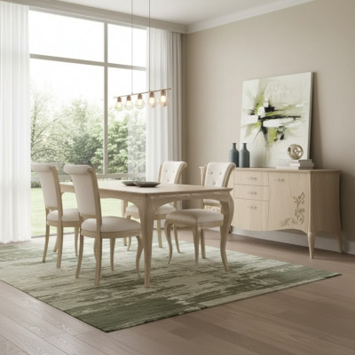 Iesszëmmer Set 6tlg. Iessdësch 4x Still Sideboard Grupp Garnitur Béisch.