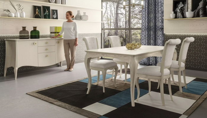 Iesszëmmer Set Wäiss Iessdësch 4x Still Sideboard Elegantes Design Nei 6tlg.