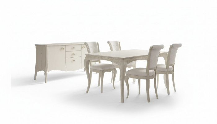 Iesszëmmer Set Wäiss Iessdësch 4x Still Sideboard Elegantes Design Nei 6tlg.