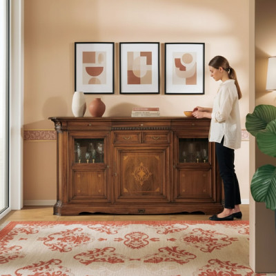 Sideboard Wunnzëmmer Kommode mat Tiräng Holz Schaf Brong Nei