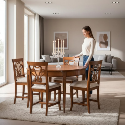 Komplett Set Iessdësch 4x Still Iesszëmmer Set Iess Grupp Holzdësch 5 Deeler EU
