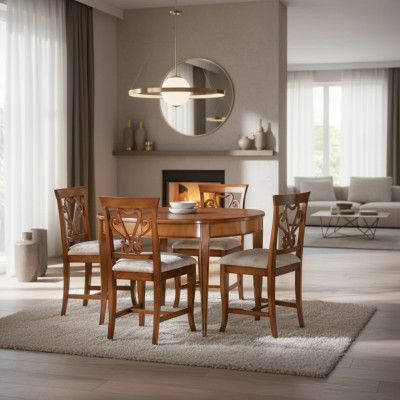 Komplett Set Iessdësch 4x Still Iesszëmmer Set Iess Grupp Holzdësch 5 Deeler EU