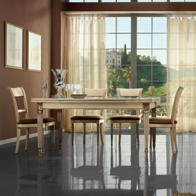 Italienesche Stil Iessdësch 4x Still Holz Dësch Iessset Design 5 Deeler