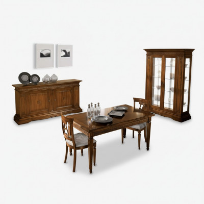 Garnitur Set 7 Deeler Iesszëmmer Iessdësch 4x Still Vitrin Luxus Holz Miwwelen