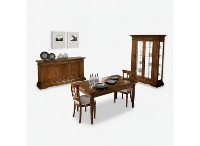 Garnitur Set 7 Deeler Iesszëmmer Iessdësch 4x Still Vitrin Luxus Holz Miwwelen