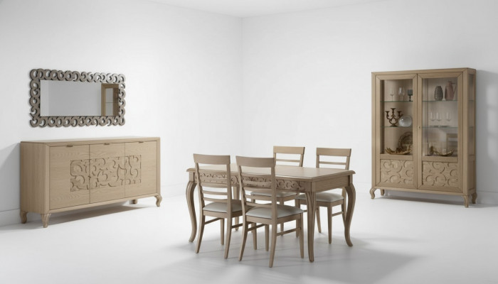 Design Iesszëmmer Set Iessdësch 8-Teileg Holz Miwwel Sideboard 4x Still Neu