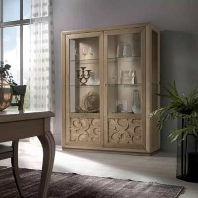 Vitrinnen Holz Glas Schaf Braun Vitrin Wunnzëmmer Miwwelen Kommode Nei