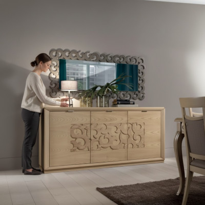 Luxus Säitenschaf Cabinet Spigel Wunnzëmmer Holz Schaf Kommoden Braun 2-deeleg.