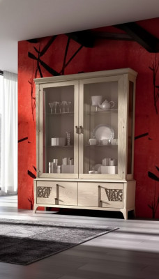 Luxus Vitrinn 2 Dier Holz Schaf Wohnzimmer Glas Schief Design Miwwelen