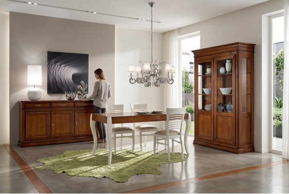 Iesszëmmer Set Garnitur Dësch Säitenschaaf Vitrine Grupp Iessgarnitur 3tlg. Nei