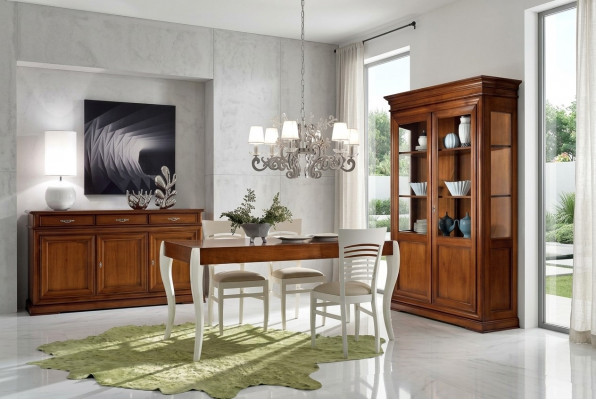Iesszëmmer Set Garnitur Dësch Säitenschaaf Vitrine Grupp Iessgarnitur 3tlg. Nei