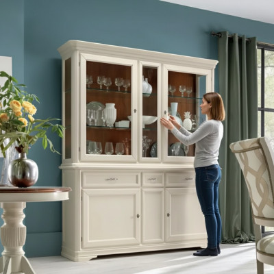 Vitrine Iesszëmmer Dressoir Holz Miwwelen Wunnzëmmer Dressoir Glas Schaf