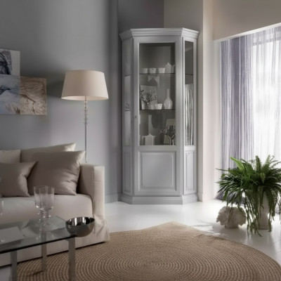 Eck Vitrinenschaf Wäiss Vitrinen Wunnzëmmer Klassesch Design Regal