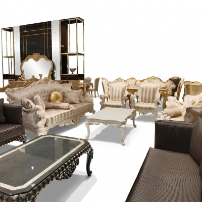 Designer Wunnzëmmer Set Canapéë Stilvolle Fotel Moderne Dësch Sofagarnitur